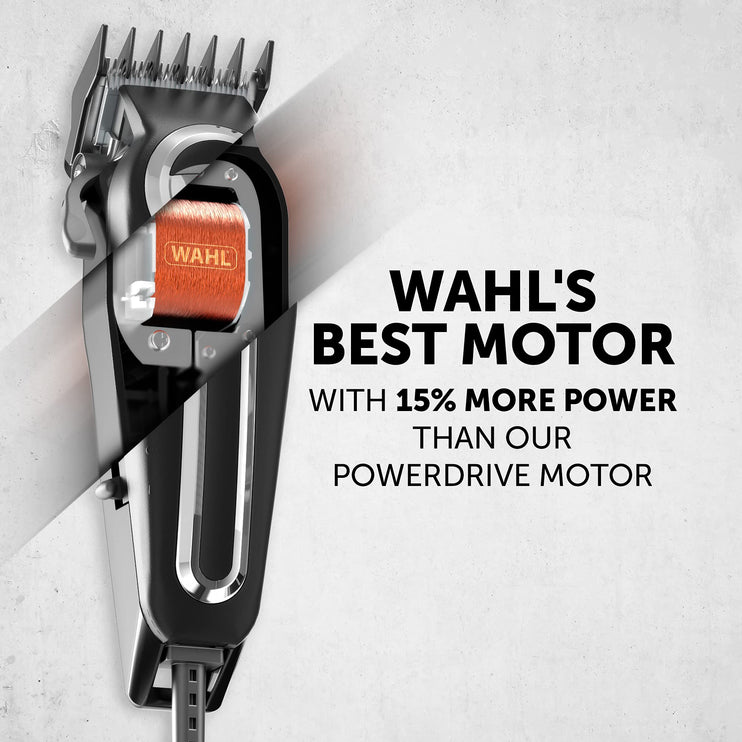 طقم قص الشعر WAHL Elite Pro، ماكينة حلاقة شعر سلكية للرجال، ماكينة حلاقة رأس، شفرات دقيقة ذاتية الشحذ مع ذراع مدبب، محرك قوي ومتين، أمشاط توجيه ممتازة آمنة، 79602-300
