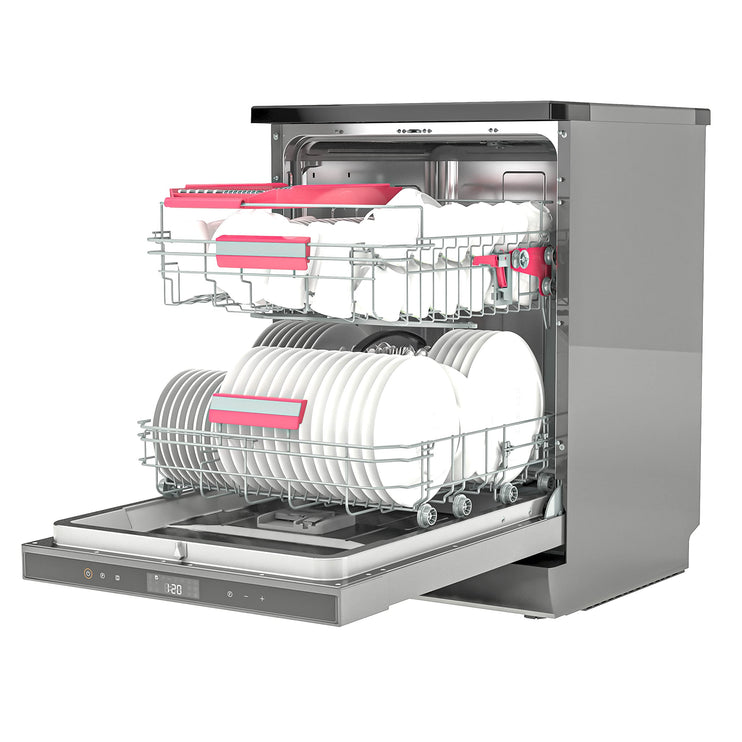 TOSHIBA 14 Place Setting, 6 Programs Free Standing Dishwasher with Dual Wash Zone, DW14F1(S) Silver -