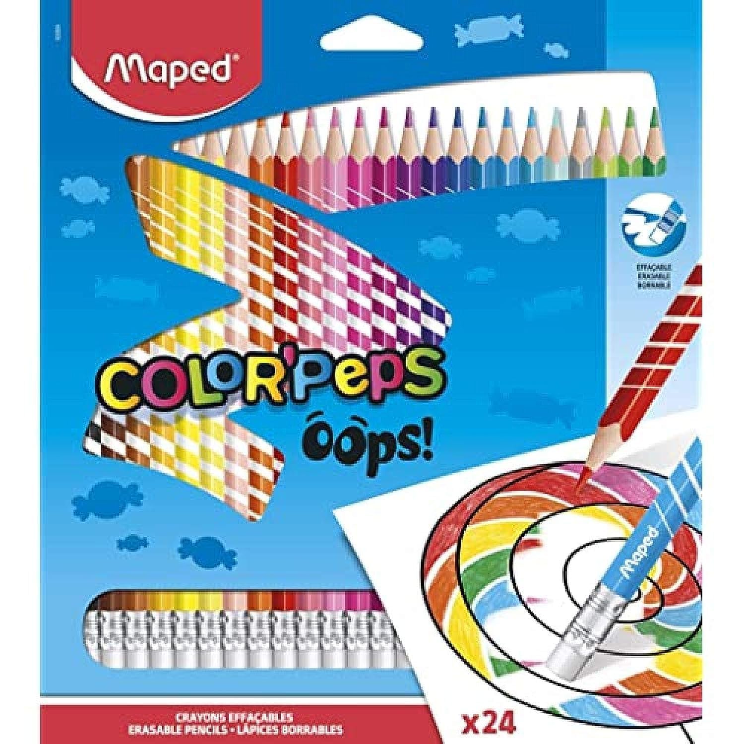Maped - Color'Peps Oops Erasable Color Pencils Set - Pack of 24 Multicolor