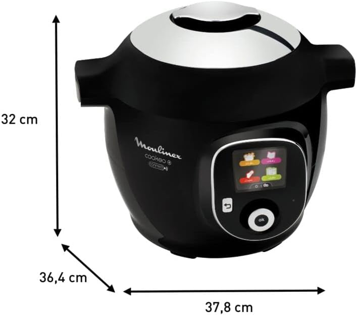 طباخ مولينكس متعدد الاستخدامات Ce857827 مع خاصية Connect Smart 6L طباخ كهربائي، ١٠٠ وصفة مدمجة، تطبيق متصل بالبلوتوث، أسود