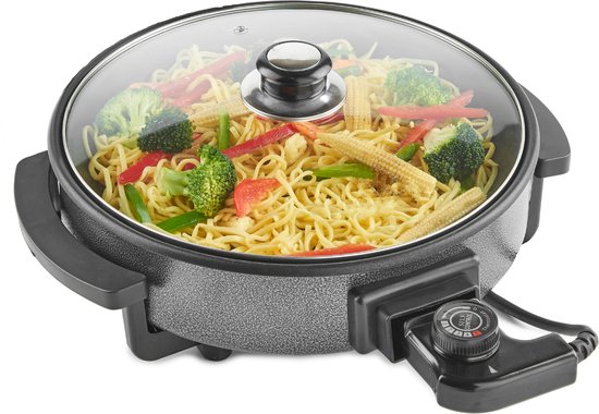 PP18214 Electric Snack Pan XXL with 4 Compartments - 1500W - Ø42cm - Large Multifunctional Party Pan XXL - Electric Pan with Non-Stick Coating - Black