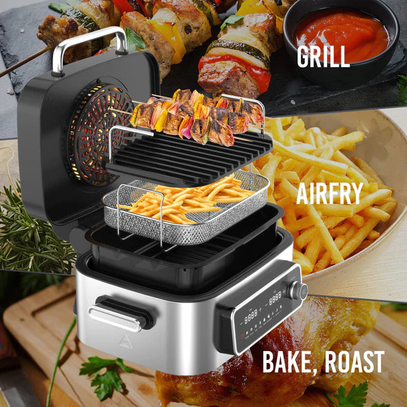 Crystal Air Fryer+Grill, 7Litre, Auto+Manual, Model:AG708WS, 1600W, Gray/Black Color, With 1 Year Warranty