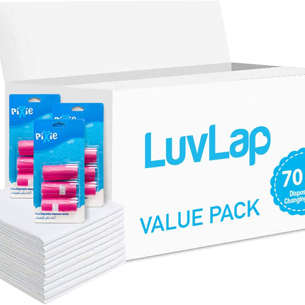 LUVLAP Changing Mat 70 + Pack of 3 Refill PINK (9 Rolls) 180 Nappy Bags