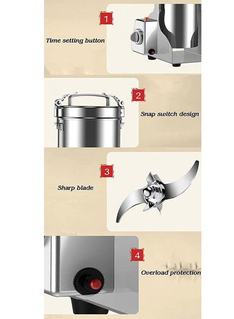 Jamaky 3000W 500G ELECTRIC ALUMINUM MULTIFUNCTIONAL GRINDER FOR GRAINS, SPICES, & HERBS JMK9004 ghx4371