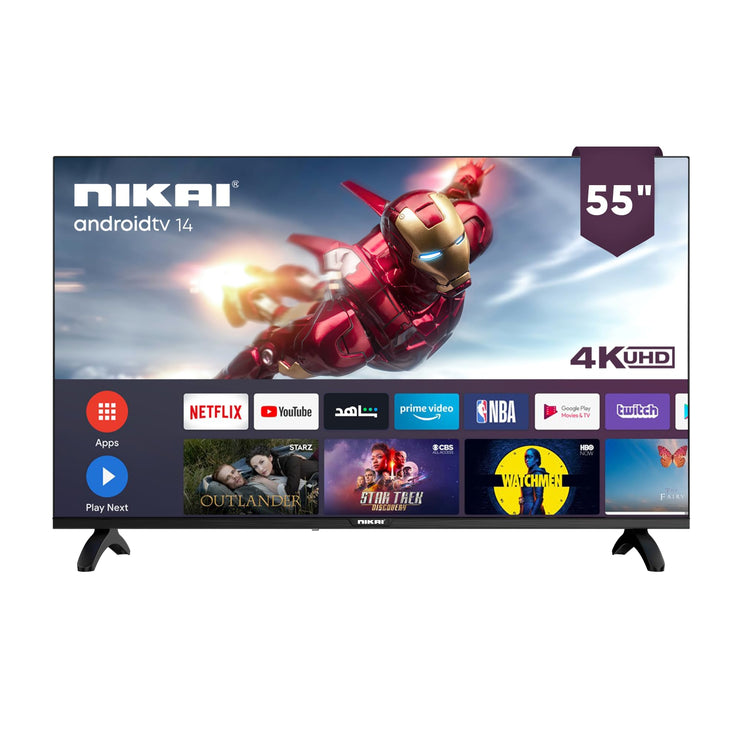 Nikai 55-inch 4K Ultra HD Smart LED TV, Android 14, 1GB RAM, 8GB Storage, Quad-Core Processor, Built-in Wi-Fi, USB & HDMI Ports, Slim Bezel - 55NK4KSLED