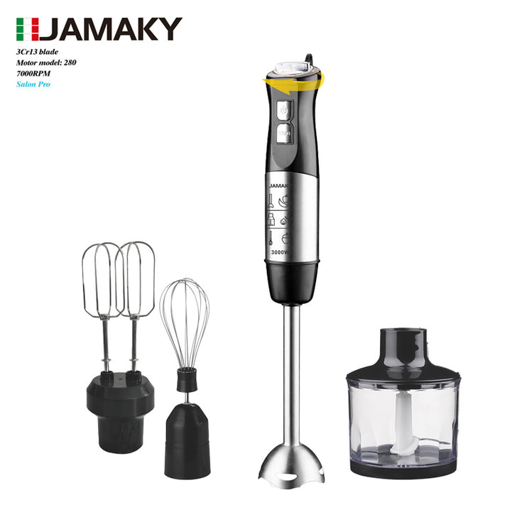 JAMAKY 6-IN-1 3000W Hand Blender with 500 Meat Chopper and Whisk,600ml Mixing Cup,Dough Mixer,JMK3014