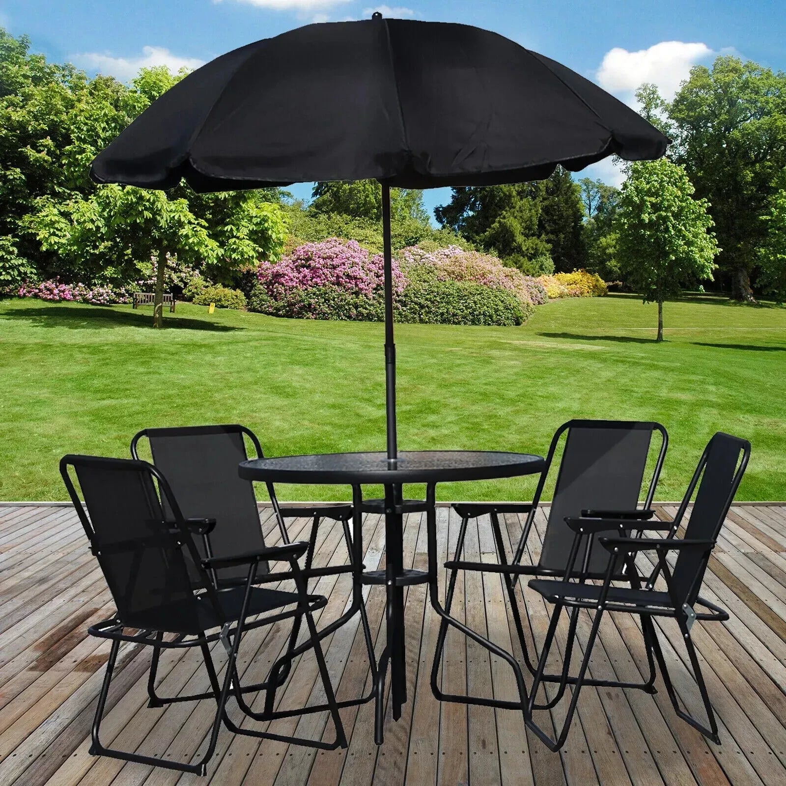 Garden mile  Table with Parasol and 4 Chairs - Black