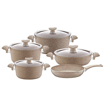 OMS 9Pieces Granite Cookware Set BROWN-3102