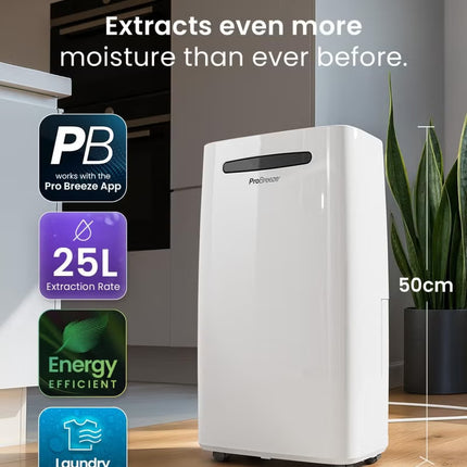 Pro Breeze 20l Per Day Smart Compressor Dehumidifier with 4l Water Tank, Laundry Drying and Automatic Humidity Sensor , Mould Remover 24,hour Timer Sleep Mode for Damp, Condensation