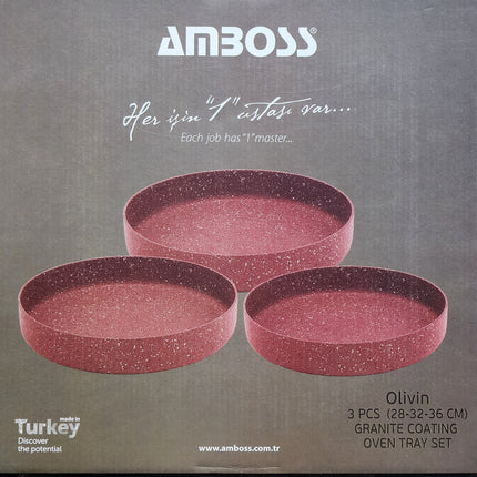 amboss olivin 3 pcs granite coating oven tray set red (Made in Turkey)