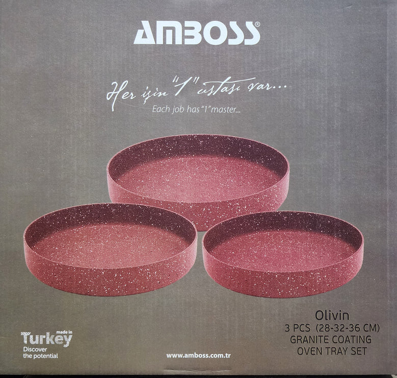 amboss olivin 3 pcs granite coating oven tray set red (Made in Turkey)