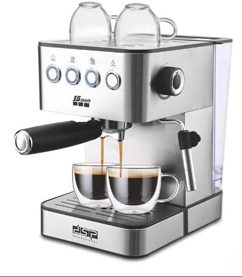 DSP Espresso 15 Bar Coffee Maker KA3090 | Capuccino | Milk Foam | Modern Kitchens | Steam Nozzle for Frothing Milk and Preparing Hot Drinks