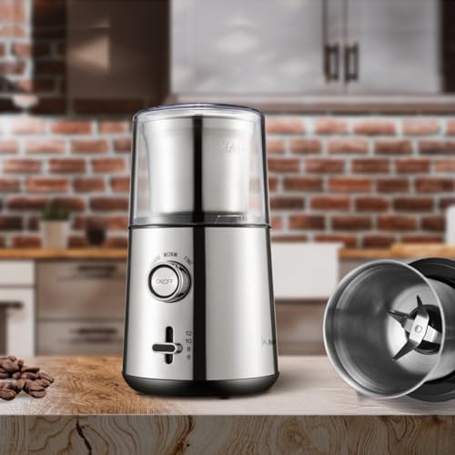 Homey Electric Coffee Grinder 200W with 3 Kinds of Fineness Selector, Stainless Steel Blades, 4 Capacity Choice, for Coffee Beans, Pepper, Spices, Herbs, Salts