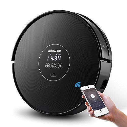 Alfawise x5 Smart Robotic Vacuum Cleaner 2.4g WiFi Alexa with Strong Suction for Fine Sand, Pet Hair, Bare Floors and Carpet, Gyroscope Precise Positioning (Black)