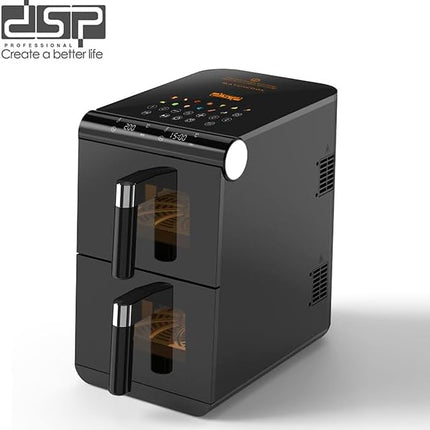 دي إس بي 12L مقلاة هوائية مزدوجة، مقلاة هوائية مزدوجة مع سلة مزدوجة ودرجين، 1700 واط، 13 قائمة طعام محددة مسبقًا بتصميم موفر للمساحة KB2189