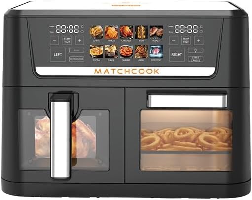 DSP KB2188 Dual Zone Air Fryer Oven14L with Visual Window, 1700W Air Fryer Oven with colorful Led Touch Screen for 10 Presets, Independently Controlled Double Baskets,Easy Clean Airfryer for home