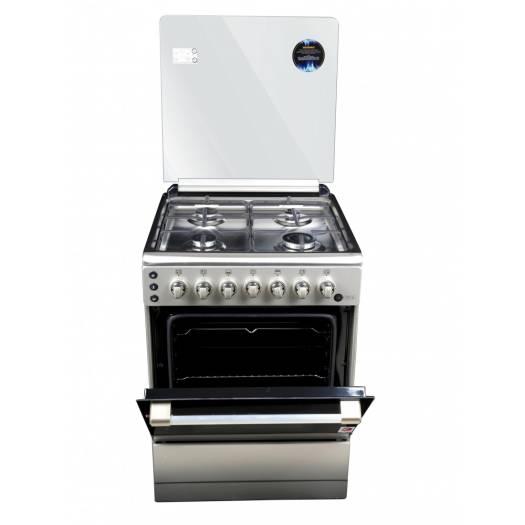 AFRA 60X60cm Stainless Steel Gas Cooker, 4 Gas Burners, Large Capacity Oven, Glass Top Lid, G-MARK, ESMA, ROHS, And CB Certified