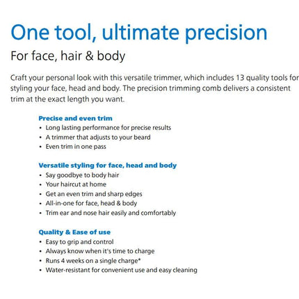 Philips All-in-One Trimmer MG7920/15 | 13-in-1 Face, Hair & Body Grooming | Nose & Ear | 120min Cordless, Showerproof