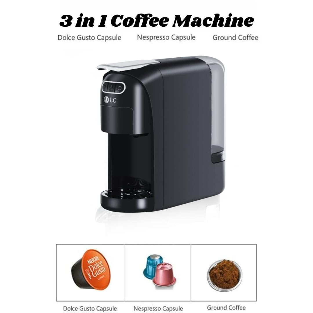 DLC 3 in1 Multifunction Capsule Coffee Machine – 1400W Coffee Maker with 700ML Detachable Water Tank,Strong & Powerful Capsule Coffee Machine, Auto Shut Off | DLC-CM7321 (Black)