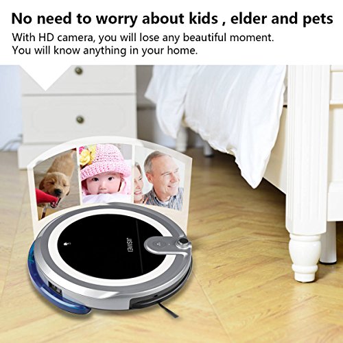 JISIWEI I3 Robotic Vacuum Cleaner Automatic Self Charging Floor Cleaner with Camera and App Remote Control Voice Prompt, Gray