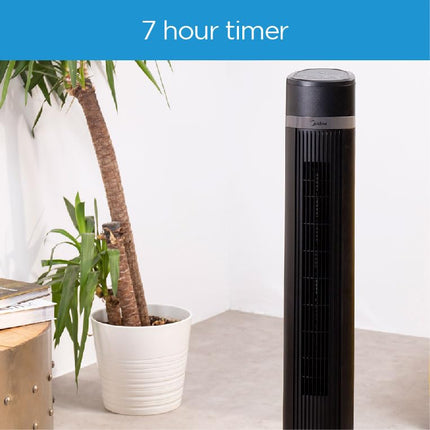 Midea Tower Fan with Multifunction Remote Control, 3 Wind modes-Natural | Slumberous & Normal, Three Dimensional Angle Air Flow, 15 Hours Timer Perfectly Suitable for Home or Office, FZ10-18TRB