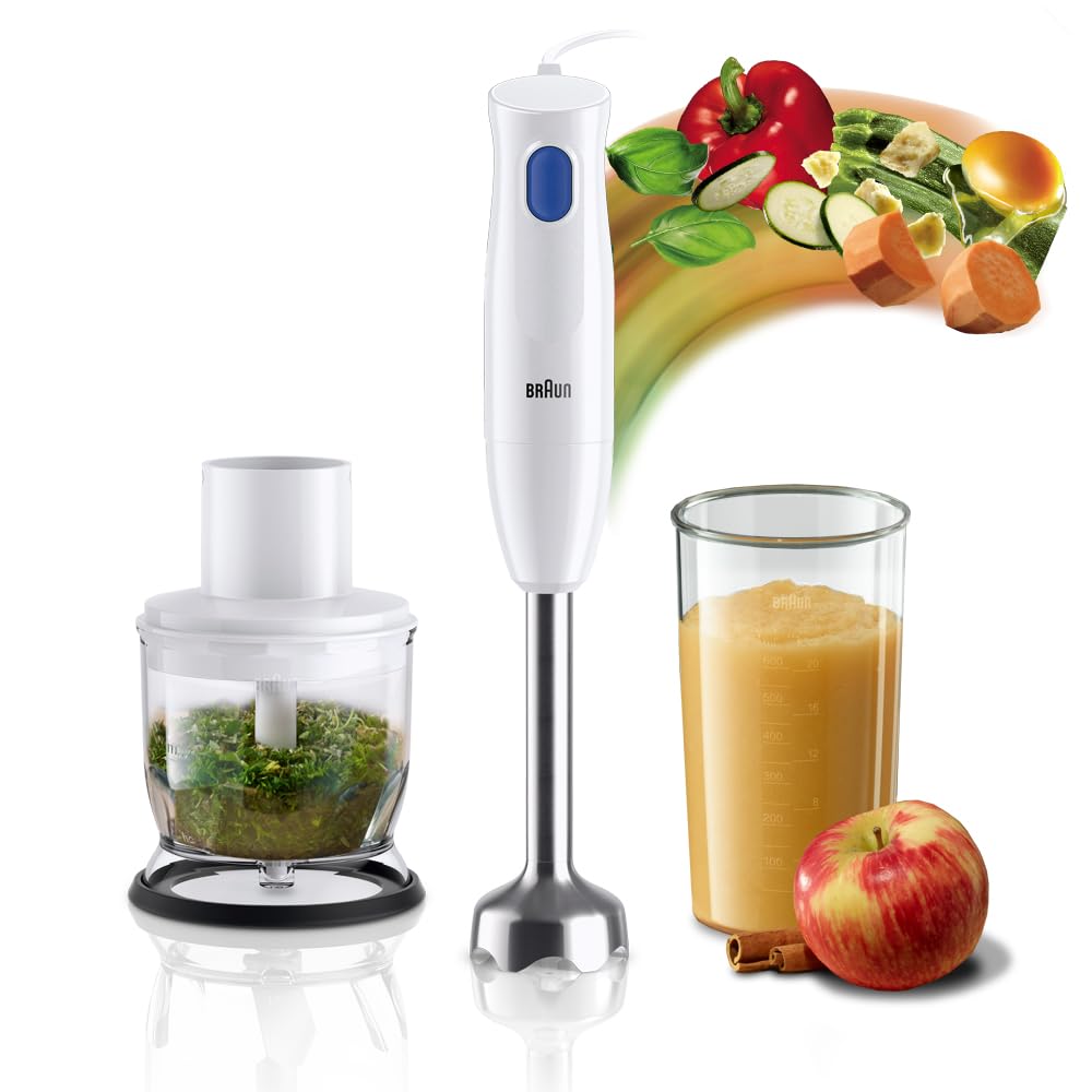 Braun MultiQuick 1 Hand Blender, 450 W, Chopper 350ml, Metal, 1 speed, Lightweight, BPA free, Dishwasher, WHITE - MQ 10.201 M WH