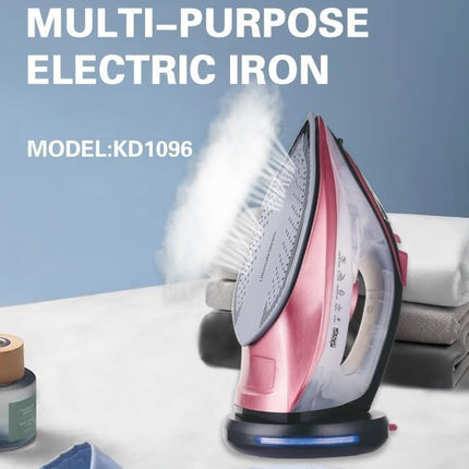 dsp steam iron, steam iron portable, steam spray iron, 2200W with Ceramic-Coated Soleplate, 275ml Water Tank, Powerful Steam Burst, Self-Cleaning, KD1096