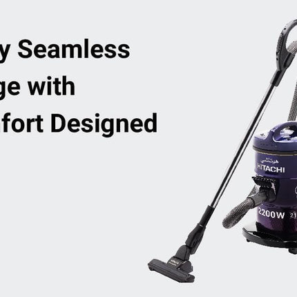 HITACHI Drum Vacuum Cleaner 2200 Watts, 21L Tank Dust Capacity, Aero Power Brush to Clean Efficiently, Metal Pipe, Dusting Brush & Crevice Nozzle, Washable Filter, Best for Home & Office, CV965NBLGCM