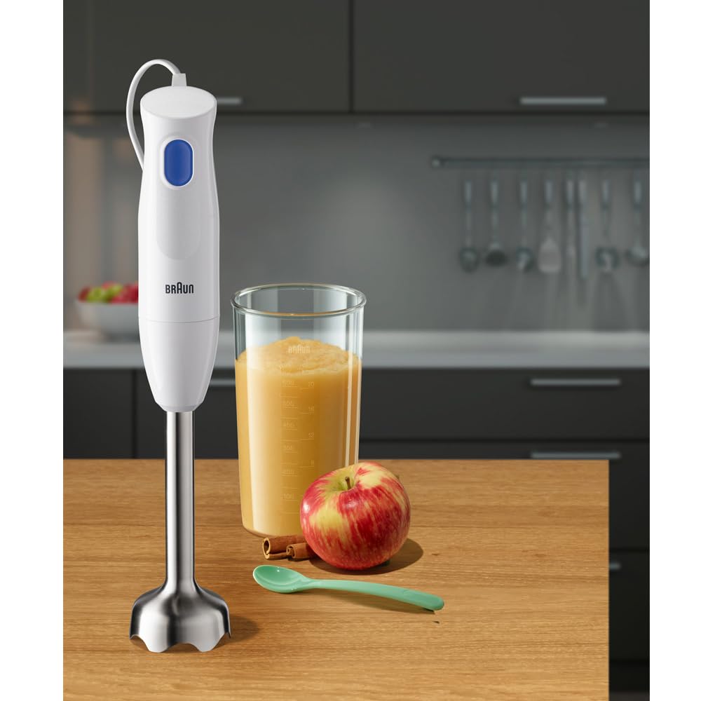 Braun MultiQuick 1 Hand Blender, 450 W, Chopper 350ml, Metal, 1 speed, Lightweight, BPA free, Dishwasher, WHITE - MQ 10.201 M WH