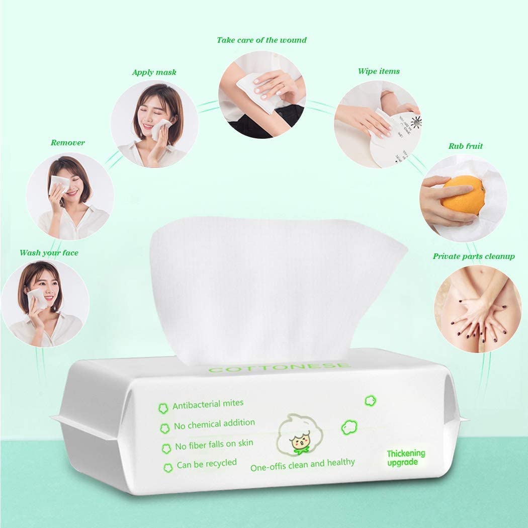 Disposable Face Towel, 1Pack 100 Counts Facial Cotton Tissue Pure Cotton Dry Wipes Soft Makeup Remover Towel for Sensitive Skin Portable Face Wipesbaby Wipesfacial Wipes Cleansing Wipesremovable