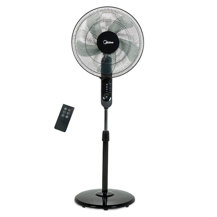 Midea Pedestal Stand Fan with Remote Control, 16 inch, 3D Oscillation Directions, 3 Speed Levels & Adjustable Height, 5 Leaf Blade with 7.5 Hours Timer, Best for Home & Office, Black, FS4015FR