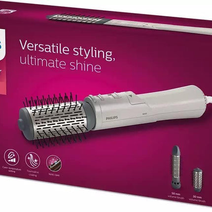 Philips 7000 Series Air Styler, Rotating ThermoBrush for more volume and defined hair styling, 2 attachments, 1000W, White/Gray - BHA710/13
