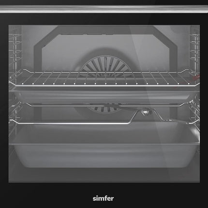 SIMFER SMF6069GCH SS 60x60 Gas Cooker, Gray Ceramic Oven with Catalytic Coating, Convection Fan, Cast Iron Pan Support, 3+1 Wok Burner, Removable Oven Glass, Round Baking Tray