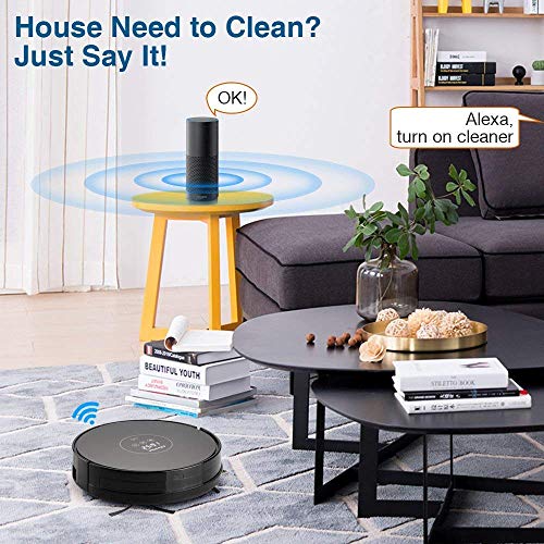 Alfawise x5 Smart Robotic Vacuum Cleaner 2.4g WiFi Alexa with Strong Suction for Fine Sand, Pet Hair, Bare Floors and Carpet, Gyroscope Precise Positioning (Black)