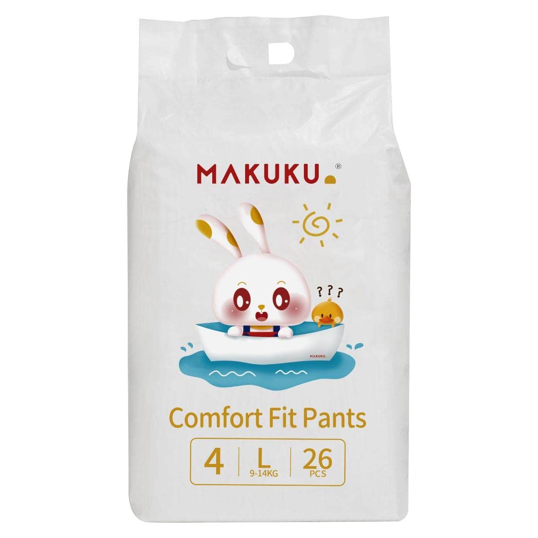 MAKUKU Comfort Fit Pants Diapers, Diapers size 4, Large, Suitable for babies over 9-14 Kg and for 7-11 Months, 26 Diapers