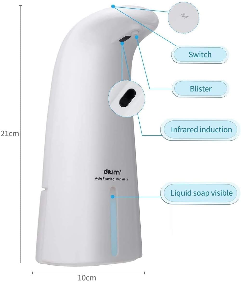 Touchless Liquid Soap Dispenser, with Sensor Liquid Dispenser, Automatic Pump and 250ml Bottle, No-touch Auto Foaming Dispenser for Hand Washing Bathroom Kitchen Hotel Office Use