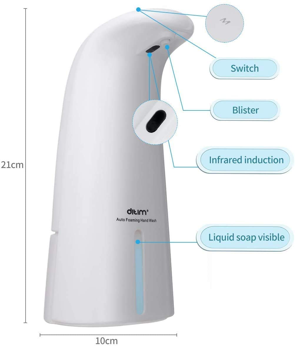 Touchless Liquid Soap Dispenser, with Sensor Liquid Dispenser, Automatic Pump and 250ml Bottle, No-touch Auto Foaming Dispenser for Hand Washing Bathroom Kitchen Hotel Office Use