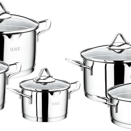 OMS COLLECTION 10PCS STAINLESS STEEL COOKWARE SET- MADE IN TURKEY, 1057