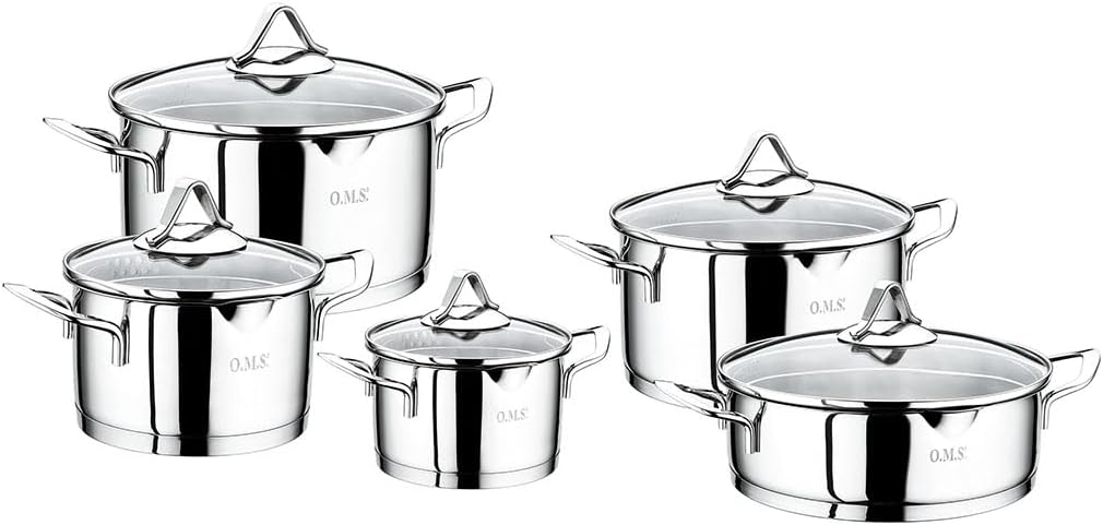 OMS COLLECTION 10PCS STAINLESS STEEL COOKWARE SET- MADE IN TURKEY, 1057