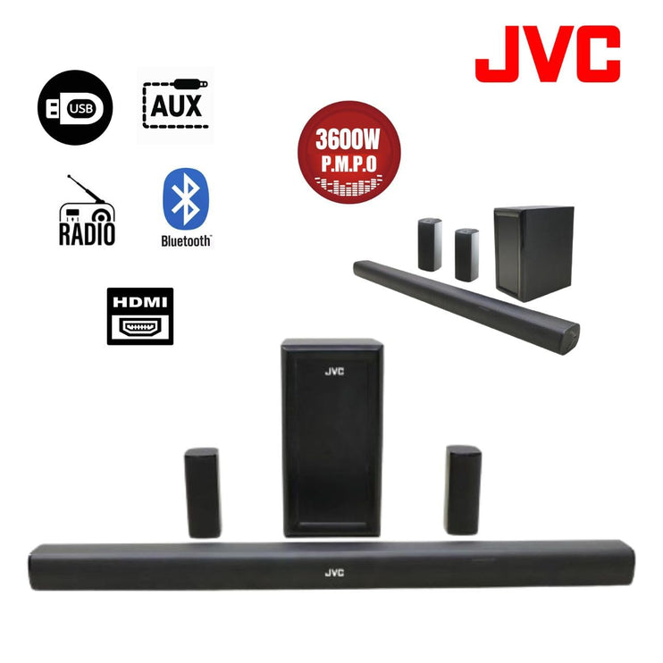 JVC 5.1ch Soundbar with Wireless Subwoofer Speaker - 3600W PMPO, Bluetooth, USB, SD Card Compatible TH-N430B