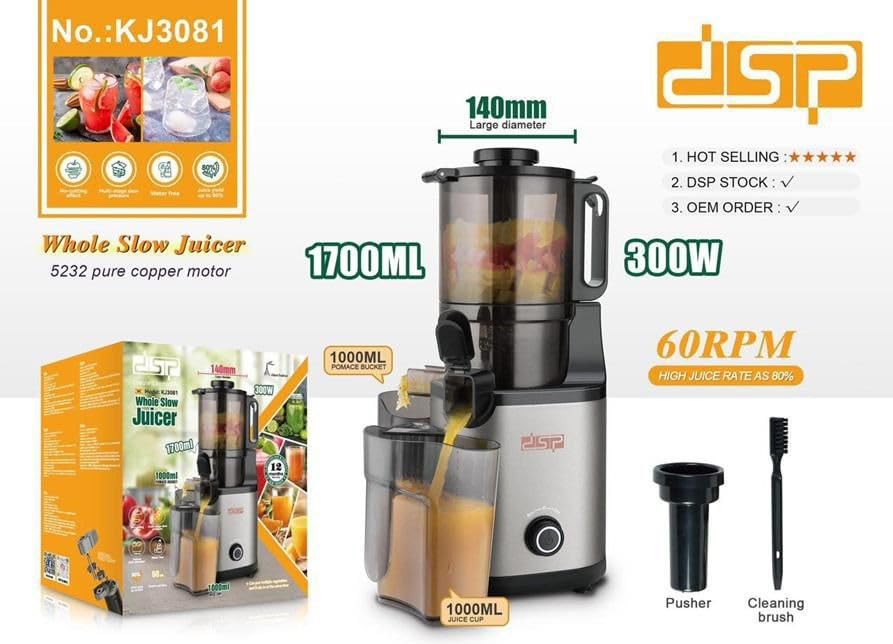 DSP KJ3081 Whole Slow Juicer | DSP Professional Whole Fruit Juicer 300W