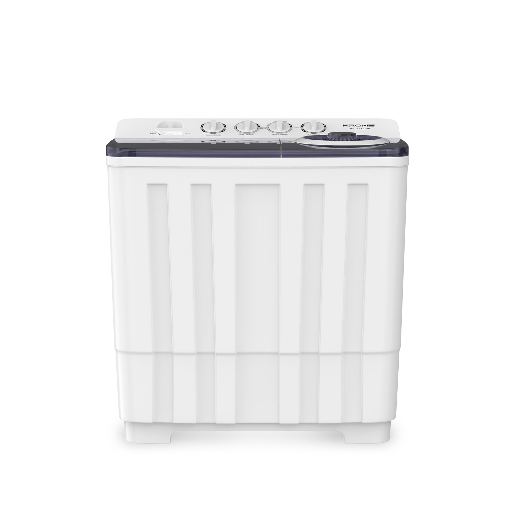 KROME 20KG Twin Tub Semi-Automatic Washing Machine, Mechanical Wash Timer, Intuitive Control, Durable Aluminium Spin Motor, 480W Wash & 200W Spin Input Power, White,KR-WSA200K