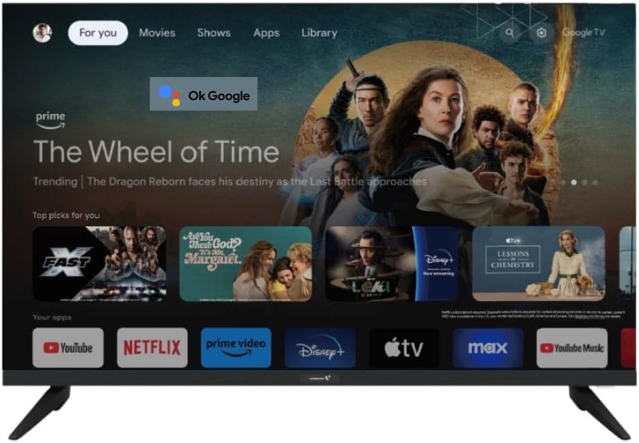 Videocon 75" Edgeless 4K UHD Official Google Tv with "Hey Google" Voice Remote, Bluetooth, Dolby Audio and Free Wall Bracket- 2024 New Model E75ELGT1100