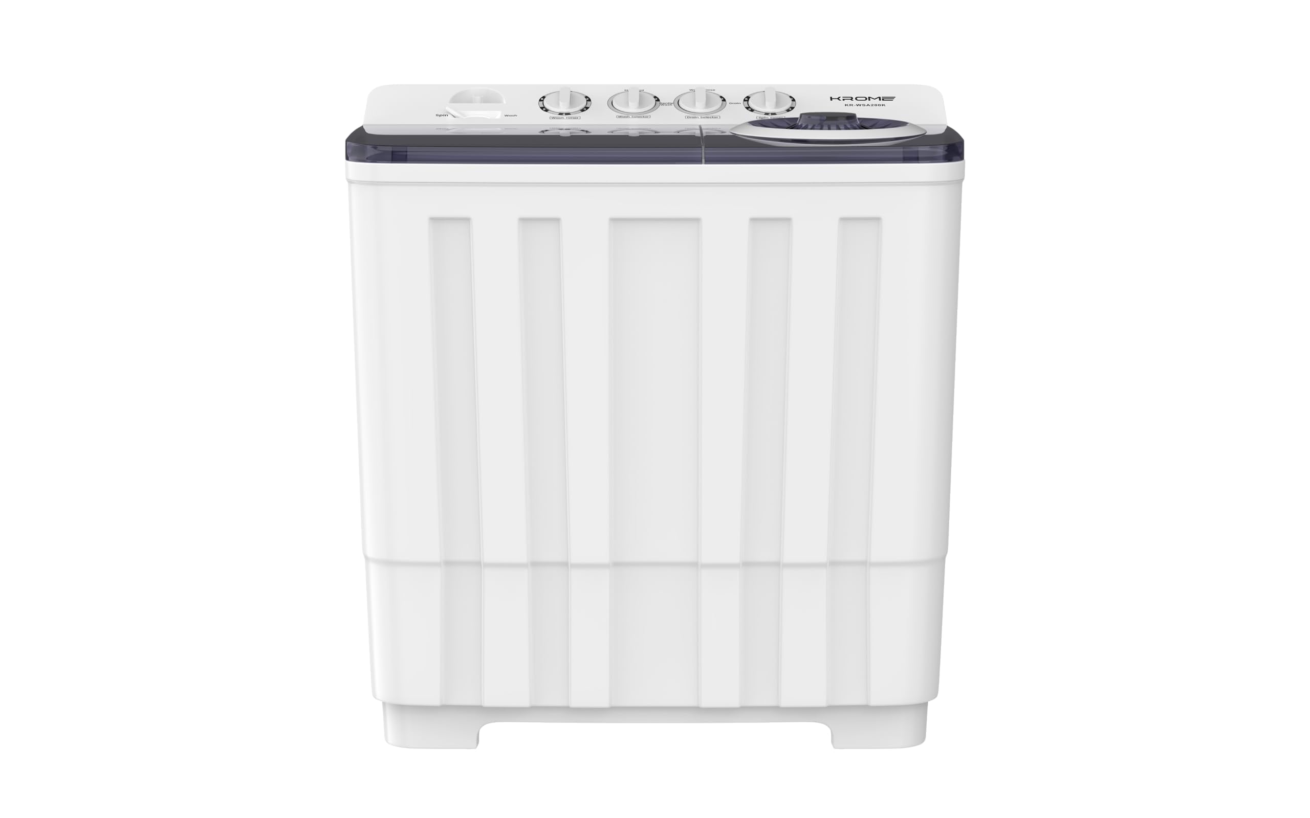 KROME 20KG Twin Tub Semi-Automatic Washing Machine, Mechanical Wash Timer, Intuitive Control, Durable Aluminium Spin Motor, 480W Wash & 200W Spin Input Power, White,KR-WSA200K