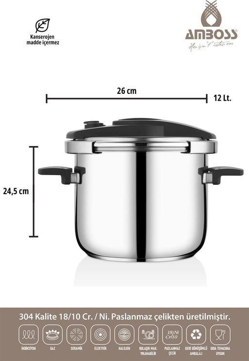 Amboss.12L Pressure Cooker Stainless Steel Made In Turkey