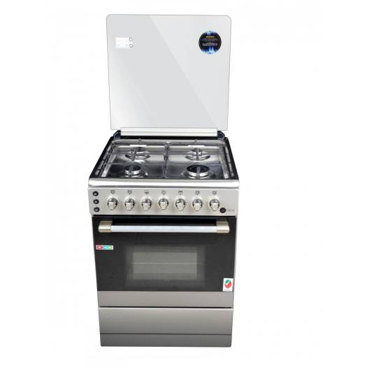 AFRA 60X60cm Stainless Steel Gas Cooker, 4 Gas Burners, Large Capacity Oven, Glass Top Lid, G-MARK, ESMA, ROHS, And CB Certified