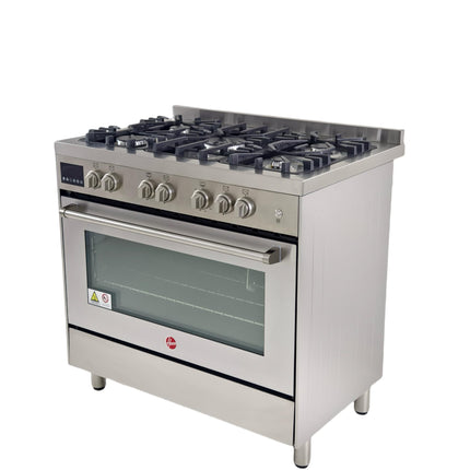 Hoover 90x60 Full Gas Cooker with 5 Gas Burners(1 Wok), Full Safety,Gas Oven & Grill, Auto Ignition, H Cast Iron Support, Cooling & Convection Fan, 3 Layer Glazed Doo 1-YearWarranty - SS -HGC-G95G-PS