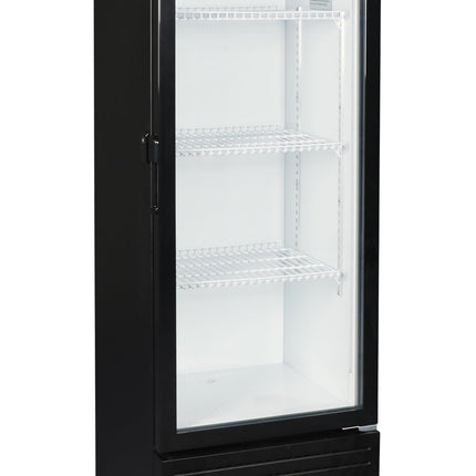 TCL F280SCB Showcase Refrigerator, 280L Gross Capacity, 1-10℃ Temperature, Ventilated Cooling System, Tempered Glass Door, Steel Wire Shelves, Lock & Key, Front Air Blowing - F280SCB