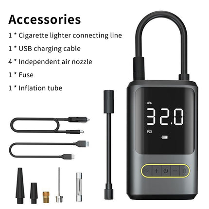 Eacam Cordless Air Compressor - Portable USB 150PSI Tire Inflator Air Pump with Digital Screen and LED Lights for Cars, Motorcycles, E-bikes, and Balls