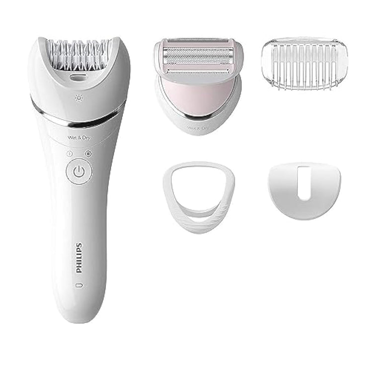 Philips Epilator Series 8000 Wet And Dry Cordless Hair Removal For Legs And Body With 5 Accessories.Shaving Head And Trimming Comb. 3 Pin, Bre710/01,